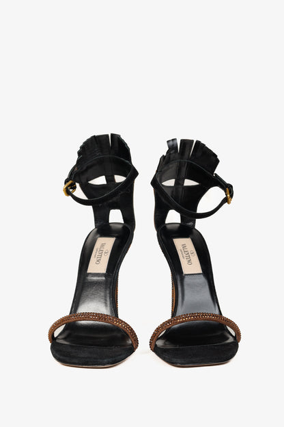 Valentino Glam Mask Brown Tribe Crystal-Embellished Suede Sandals