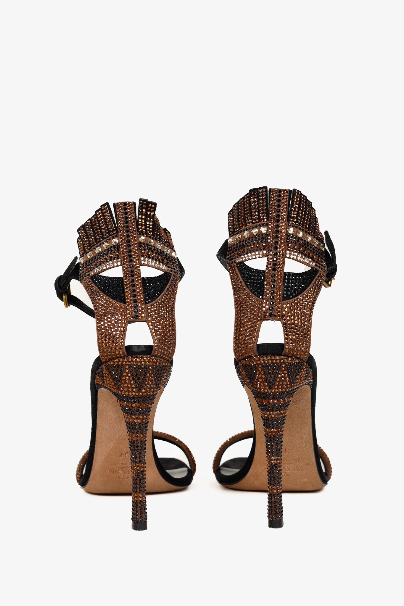 Valentino Glam Mask Brown Tribe Crystal-Embellished Suede Sandals