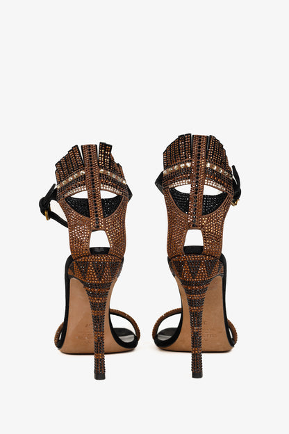Valentino Glam Mask Brown Tribe Crystal-Embellished Suede Sandals