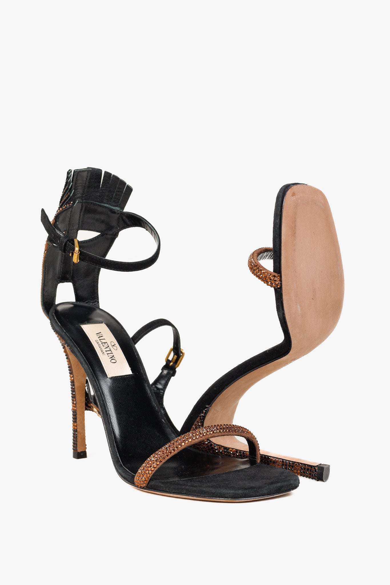 Valentino Glam Mask Brown Tribe Crystal-Embellished Suede Sandals