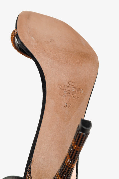 Valentino Glam Mask Brown Tribe Crystal-Embellished Suede Sandals
