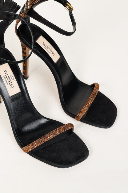 Valentino Glam Mask Brown Tribe Crystal-Embellished Suede Sandals