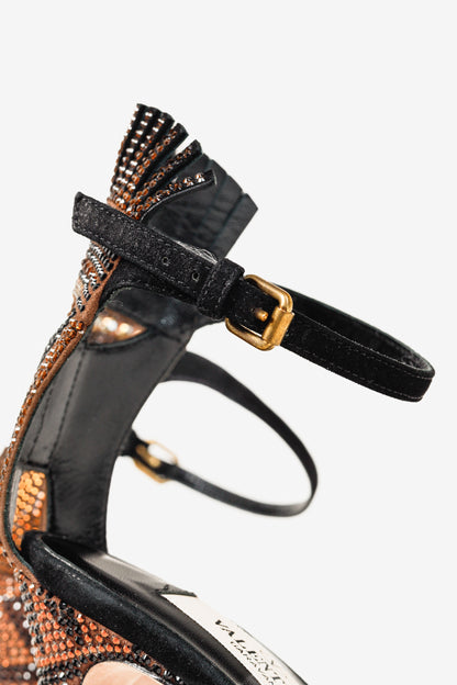 Valentino Glam Mask Brown Tribe Crystal-Embellished Suede Sandals