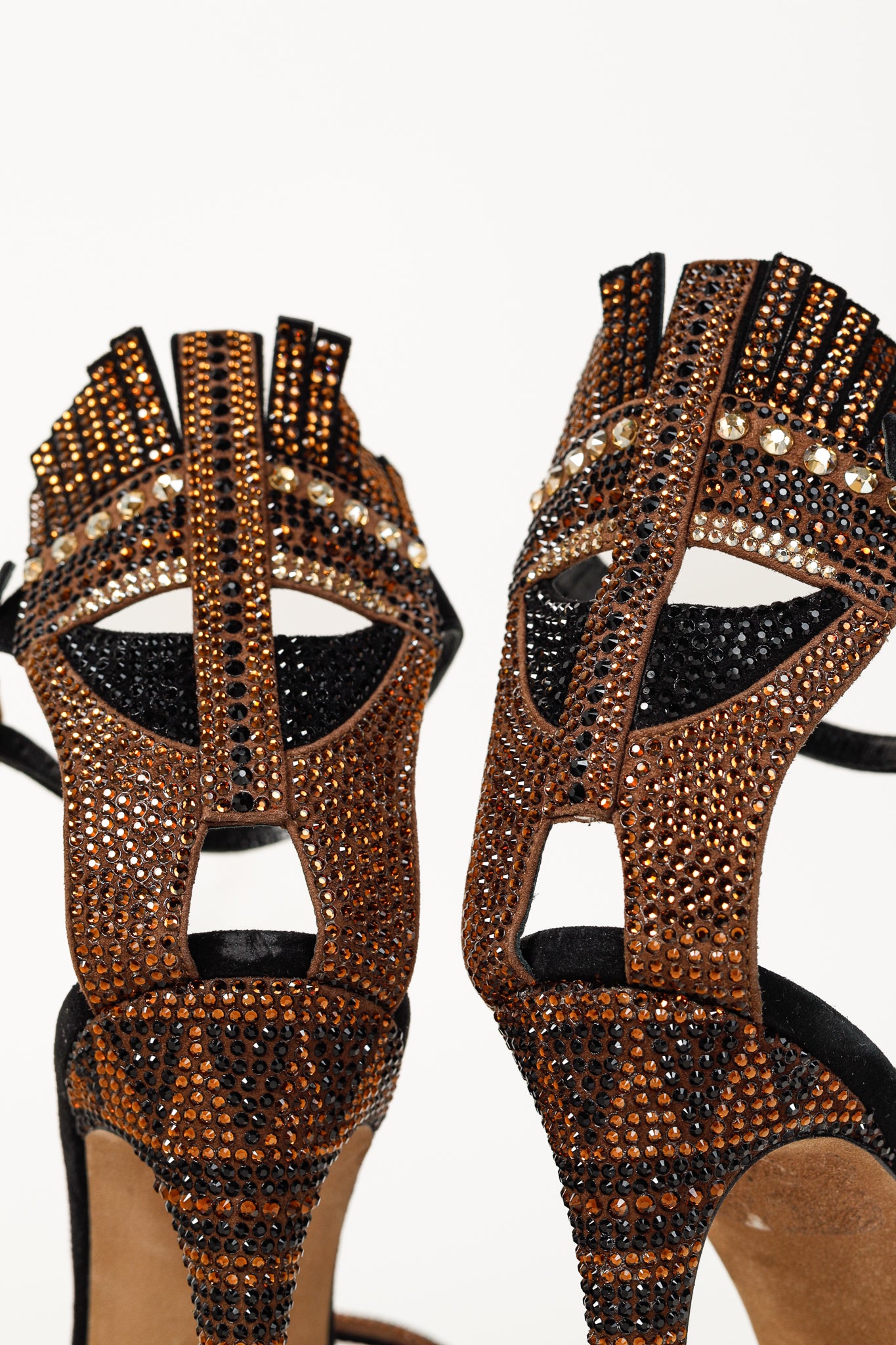 Valentino Glam Mask Brown Tribe Crystal-Embellished Suede Sandals