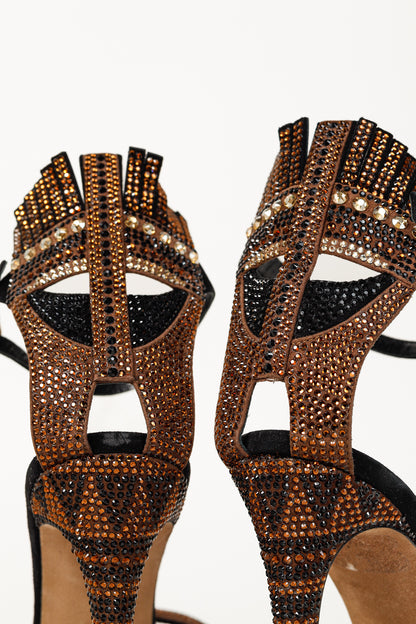 Valentino Glam Mask Brown Tribe Crystal-Embellished Suede Sandals