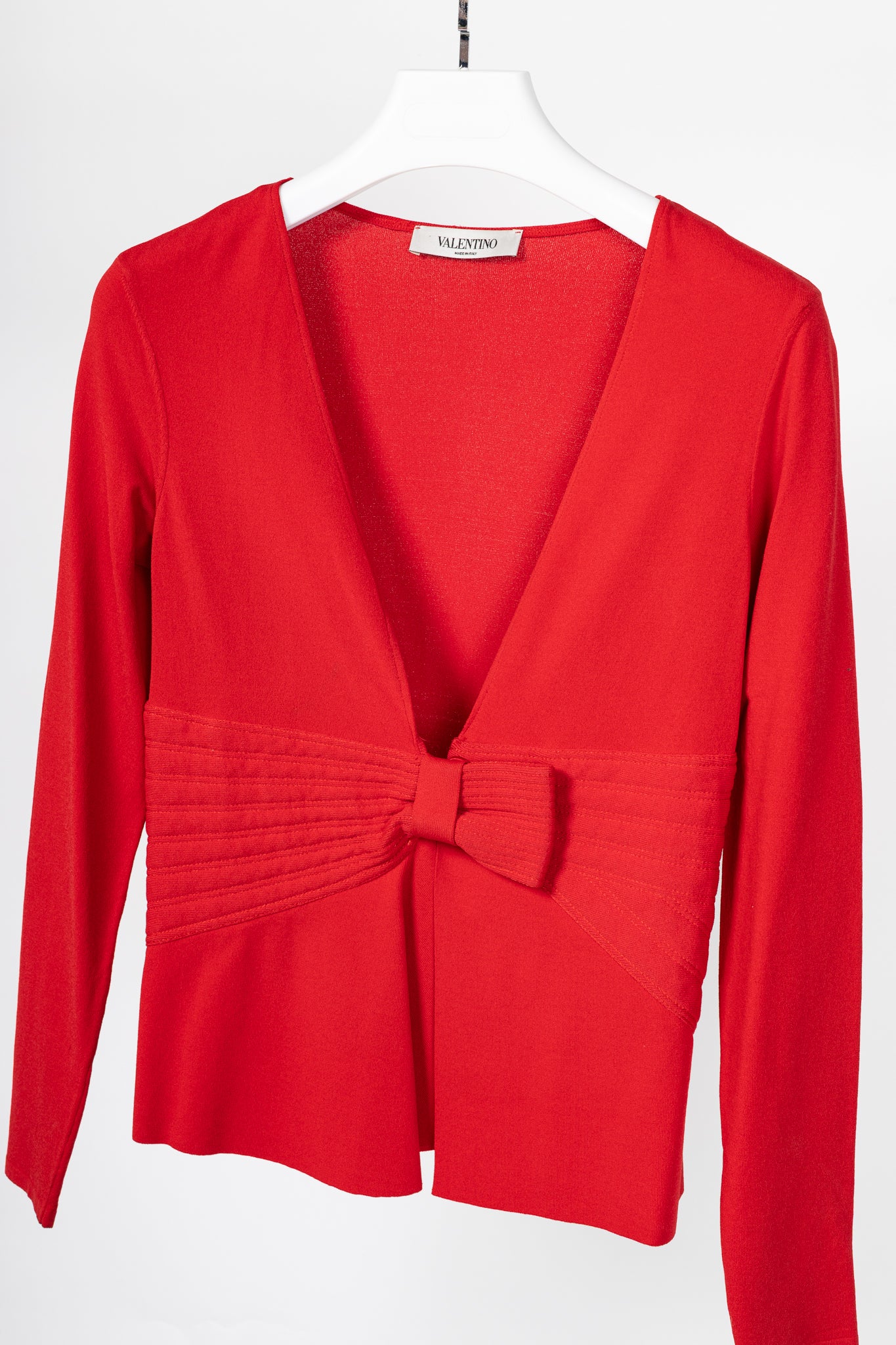 Valentino Red Viscose-Knit Bow-Waist Cardigan