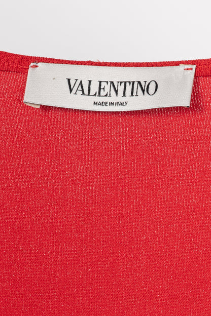 Valentino Red Viscose-Knit Bow-Waist Cardigan