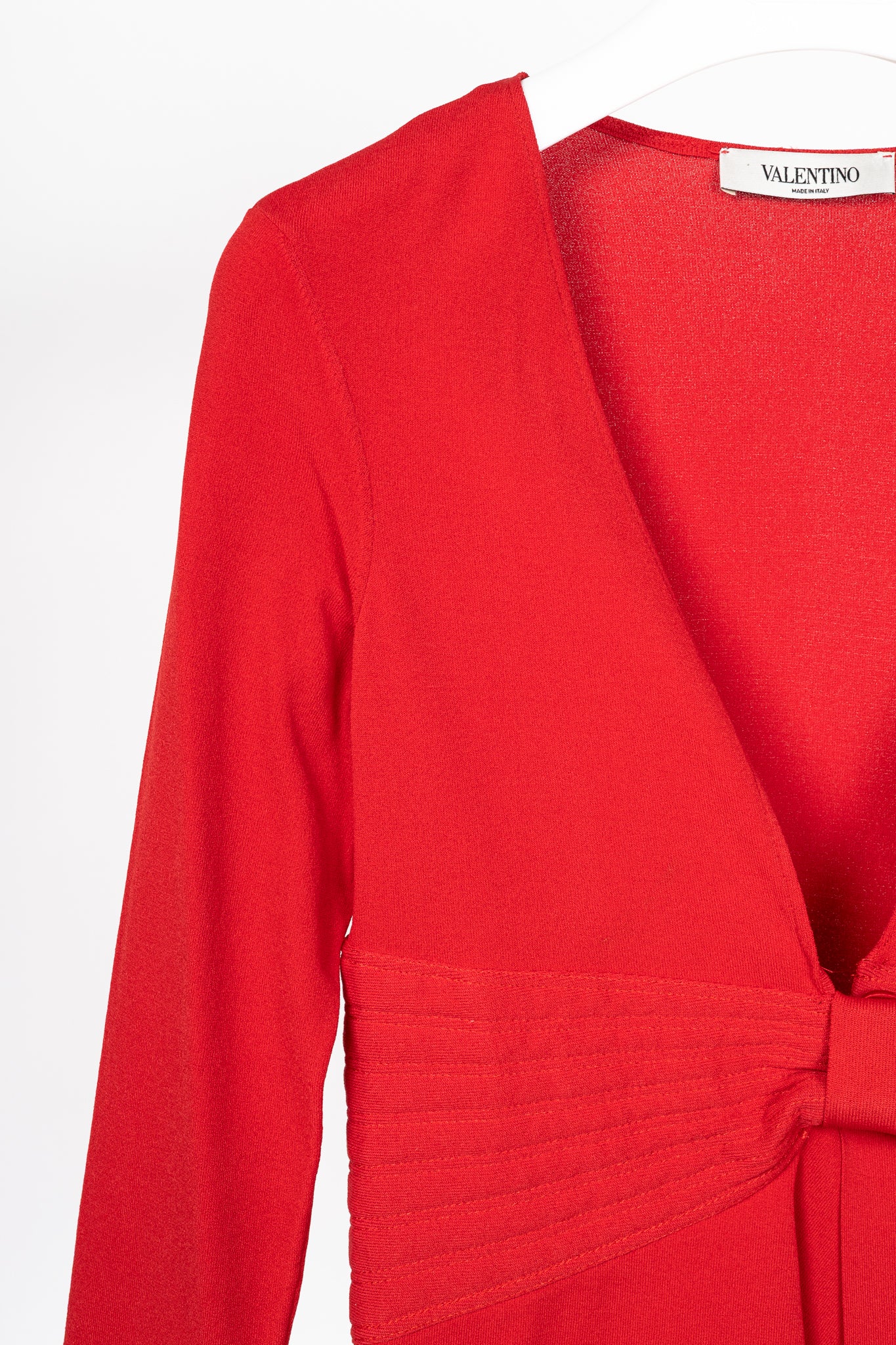 Valentino Red Viscose-Knit Bow-Waist Cardigan