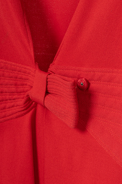Valentino Red Viscose-Knit Bow-Waist Cardigan
