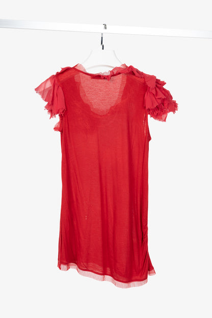 Valentino T-Shirt Couture Red Jersey Rosette Flutter-Sleeve T-Shirt