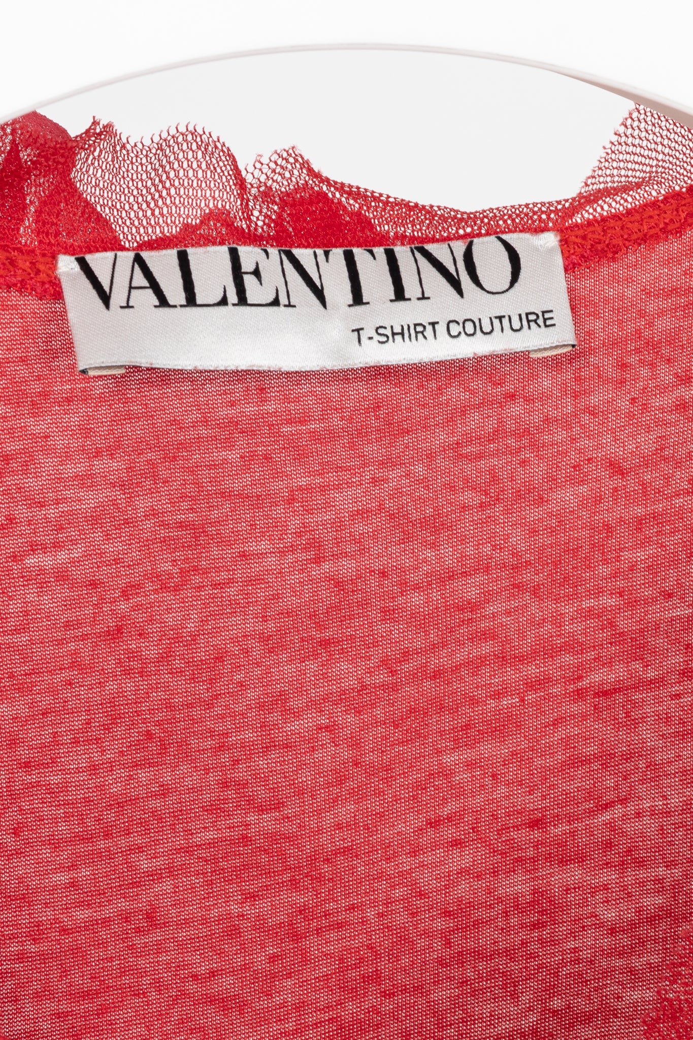Valentino T-Shirt Couture Red Jersey Rosette Flutter-Sleeve T-Shirt