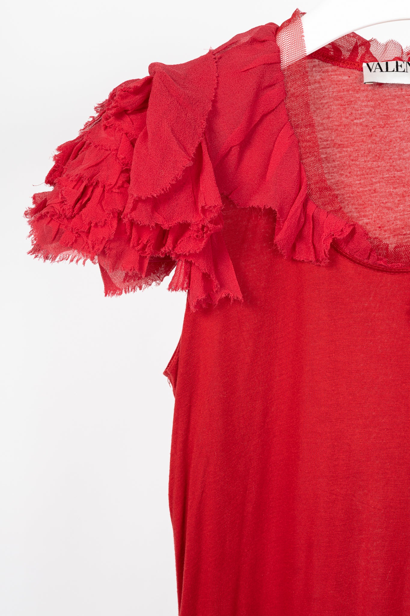 Valentino T-Shirt Couture Red Jersey Rosette Flutter-Sleeve T-Shirt