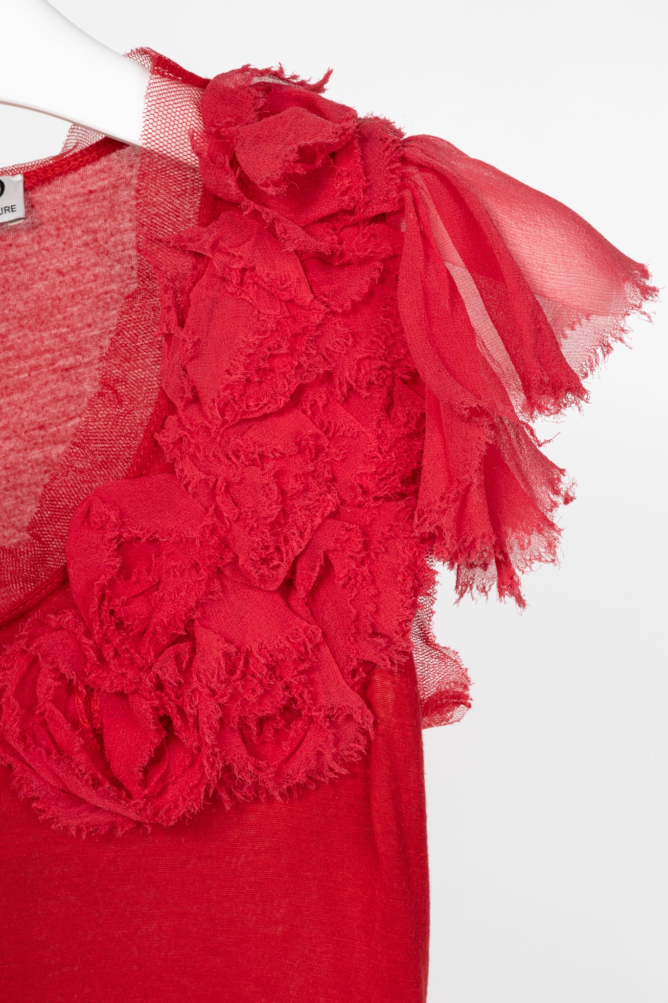 Valentino T-Shirt Couture Red Jersey Rosette Flutter-Sleeve T-Shirt