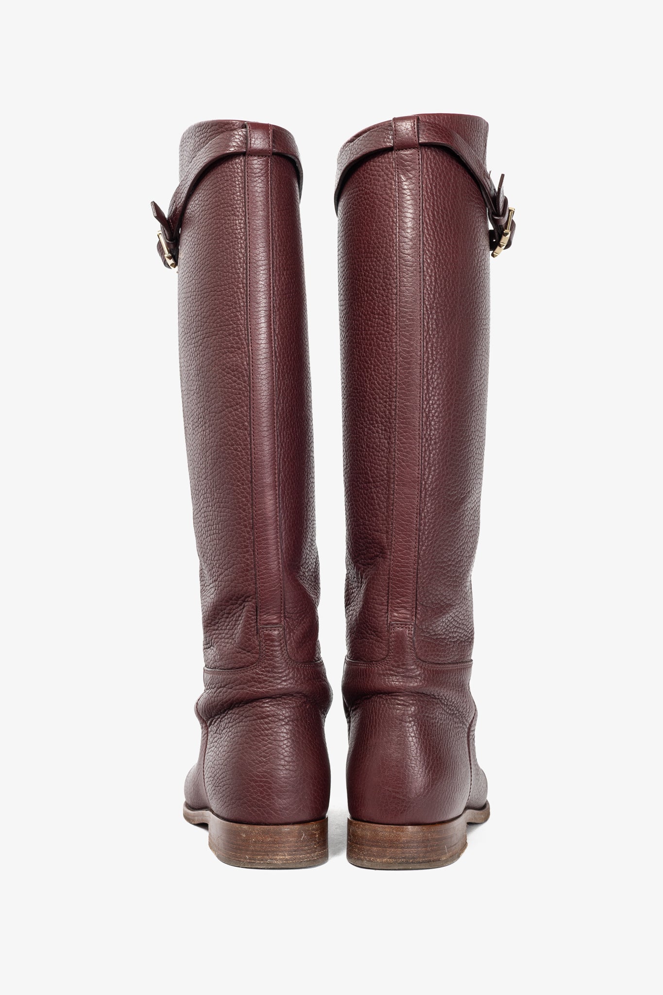 Valentino Garavani Burgundy Pebbled-Leather Rockstud-Buckle Riding Boots