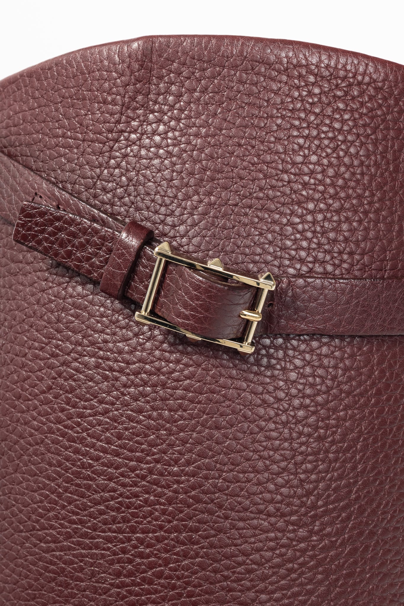 Valentino Garavani Burgundy Pebbled-Leather Rockstud-Buckle Riding Boots