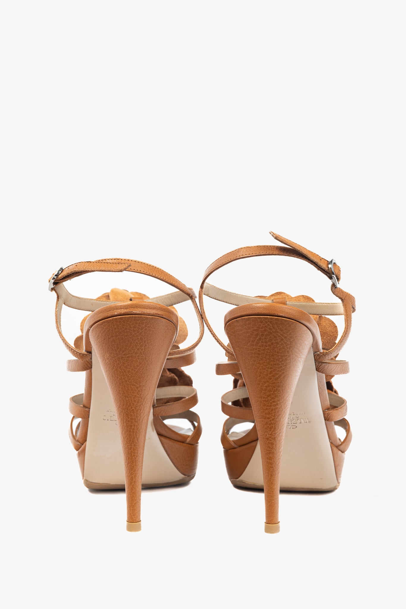 Valentino Garavani Brown Leather Rosette Platform Sandals