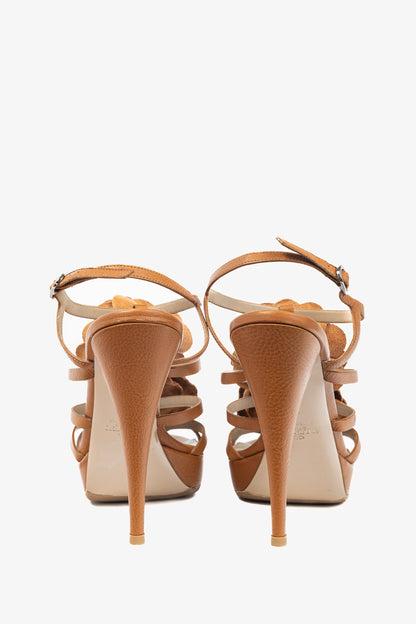 Valentino Garavani Brown Leather Rosette Platform Sandals