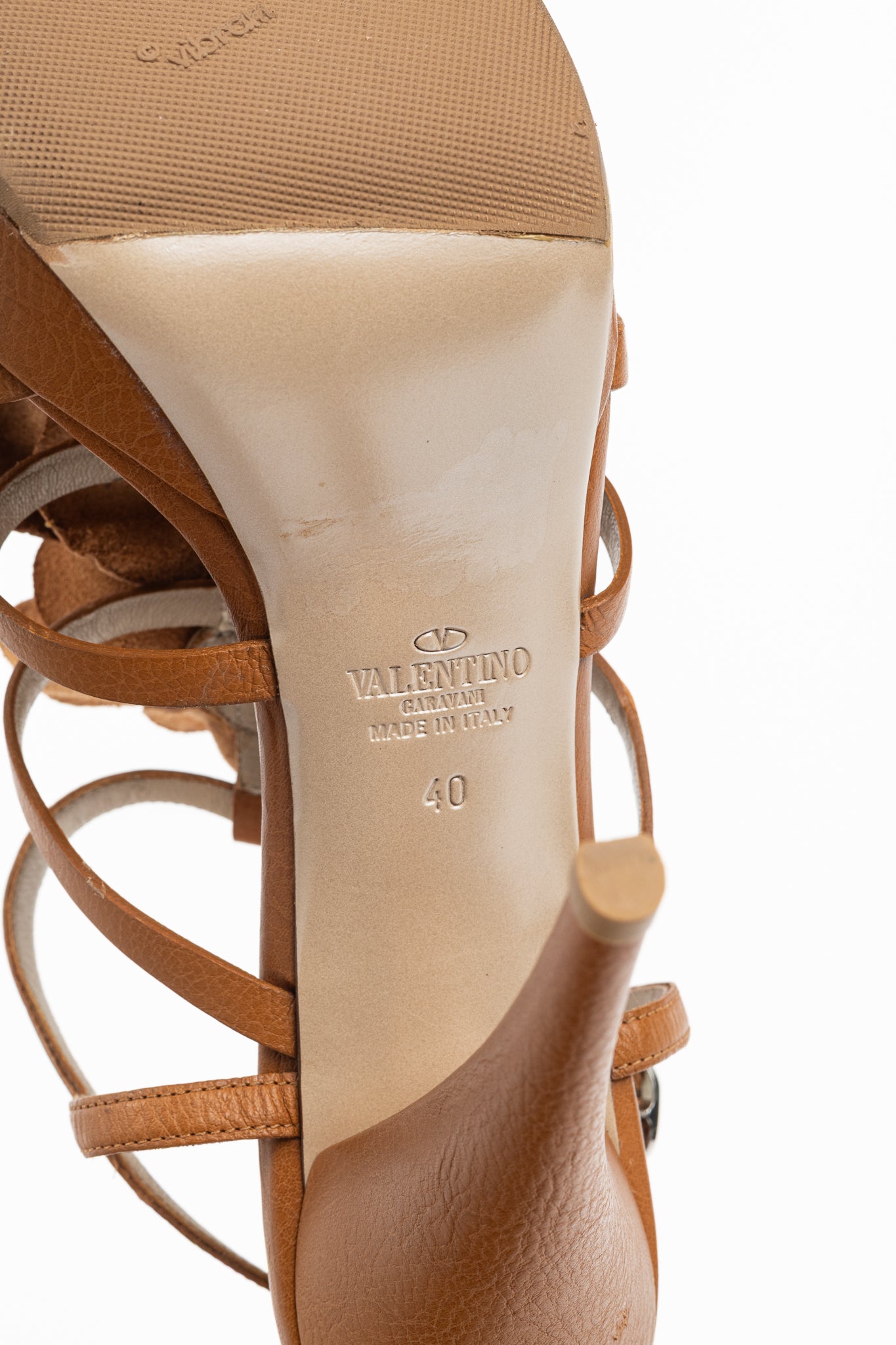 Valentino Garavani Brown Leather Rosette Platform Sandals