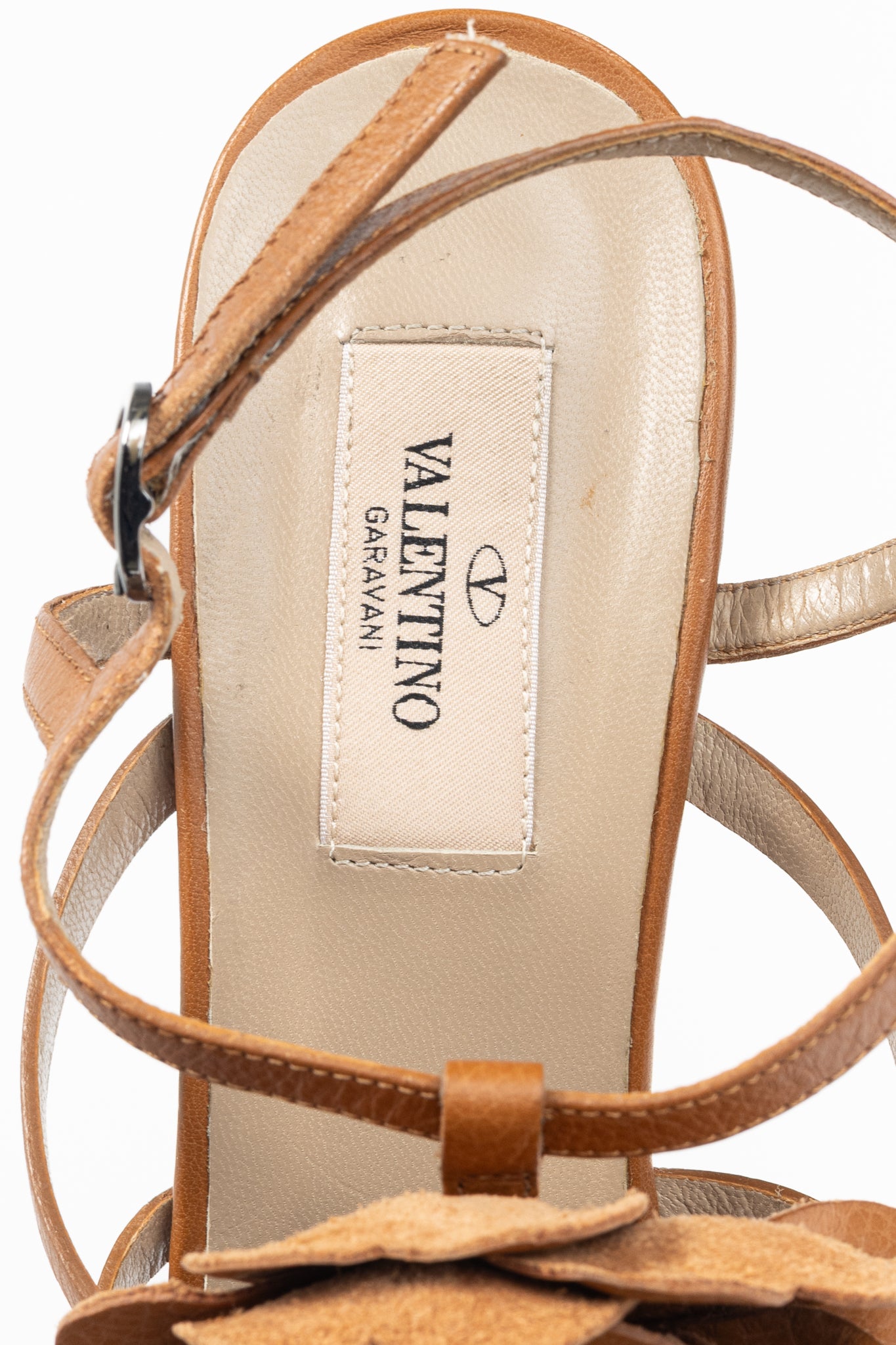 Valentino Garavani Brown Leather Rosette Platform Sandals