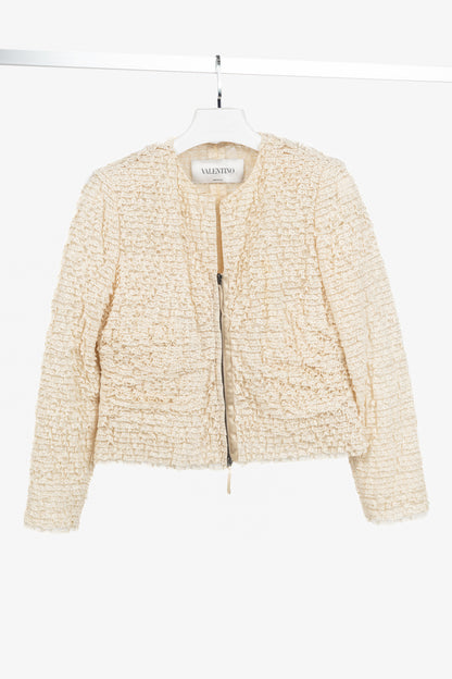 Valentino Cream Lace-Ruffle Zip Jacket