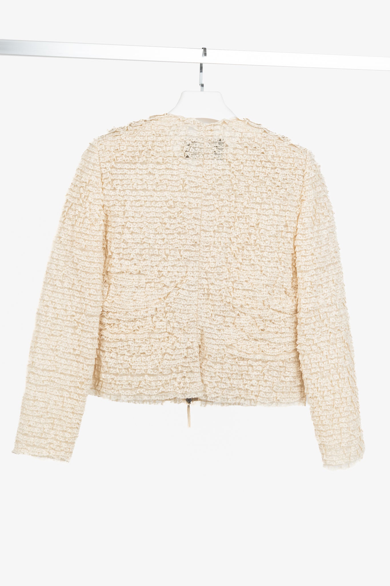 Valentino Cream Lace-Ruffle Zip Jacket