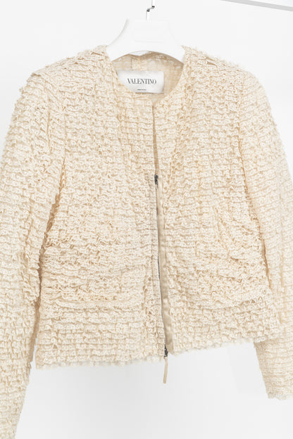 Valentino Cream Lace-Ruffle Zip Jacket