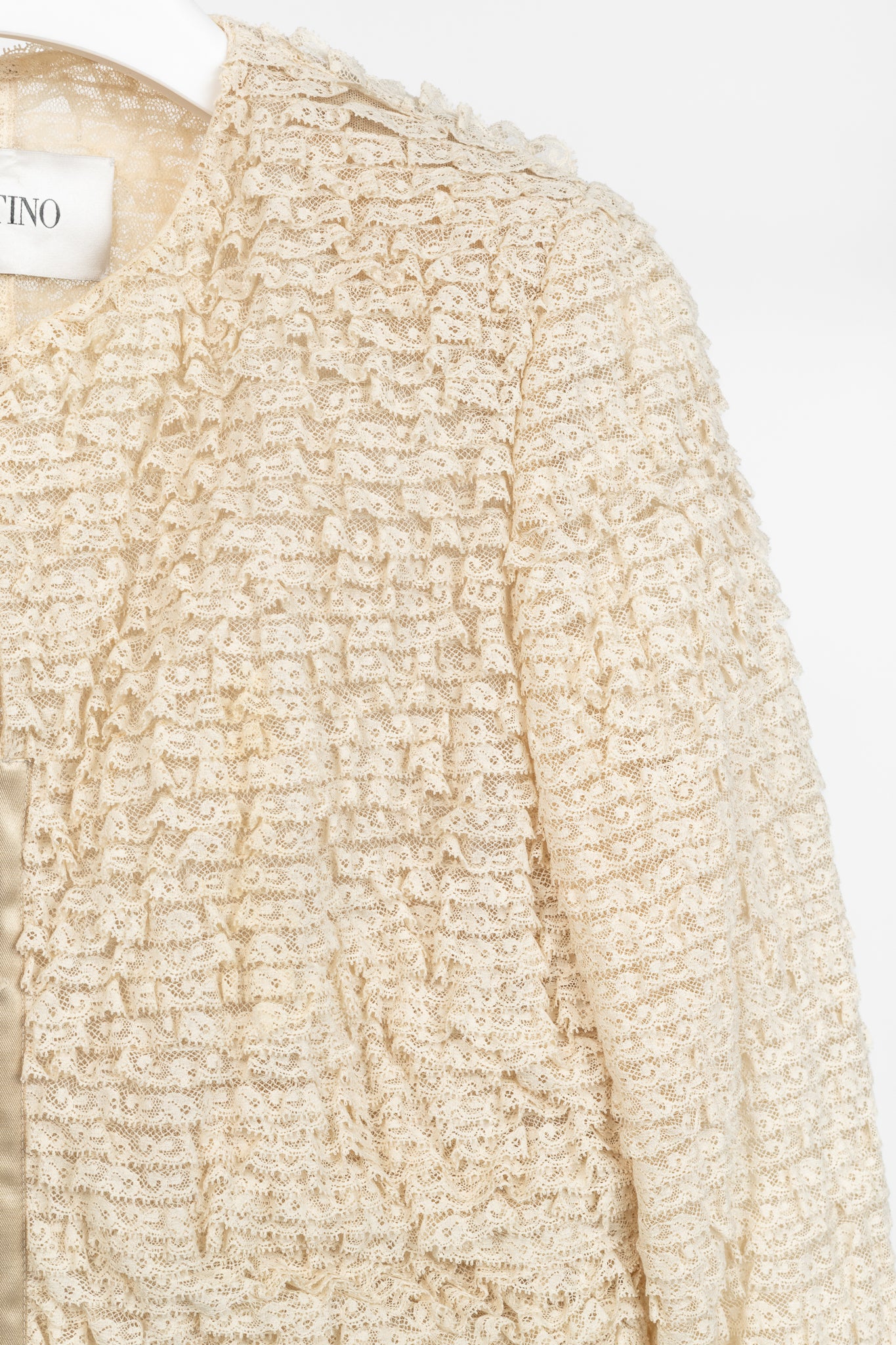 Valentino Cream Lace-Ruffle Zip Jacket