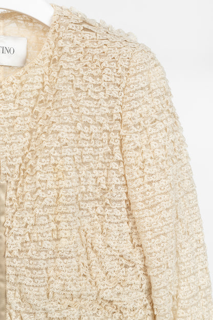 Valentino Cream Lace-Ruffle Zip Jacket