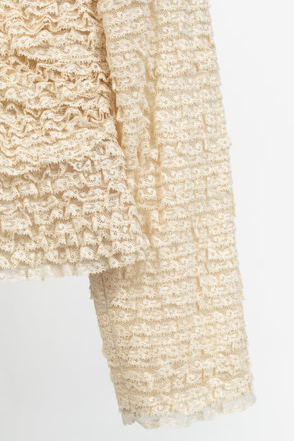Valentino Cream Lace-Ruffle Zip Jacket