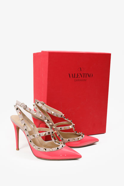 Valentino Pink Rockstud Accent Patent Leather Pumps