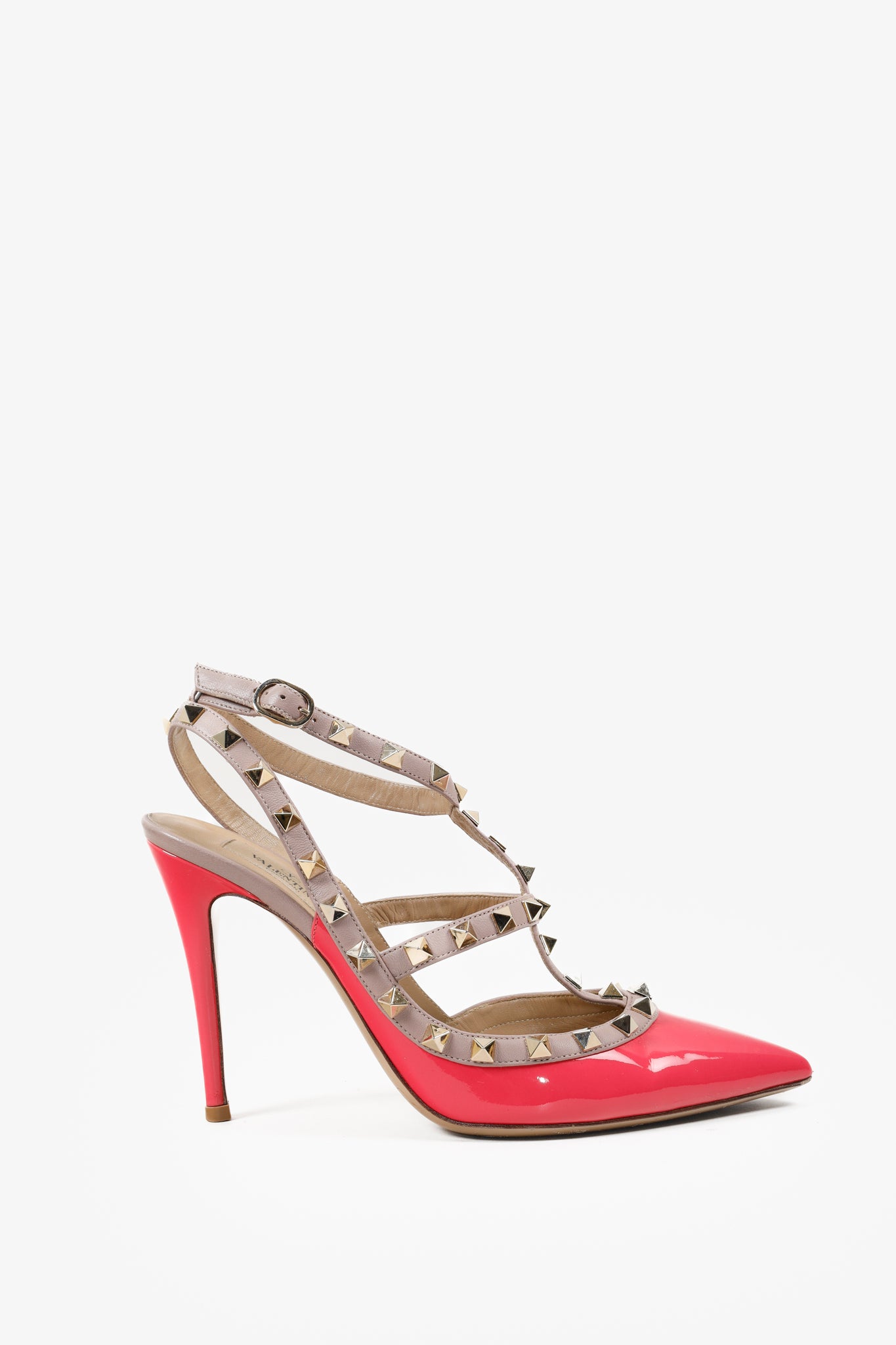 Valentino Pink Rockstud Accent Patent Leather Pumps