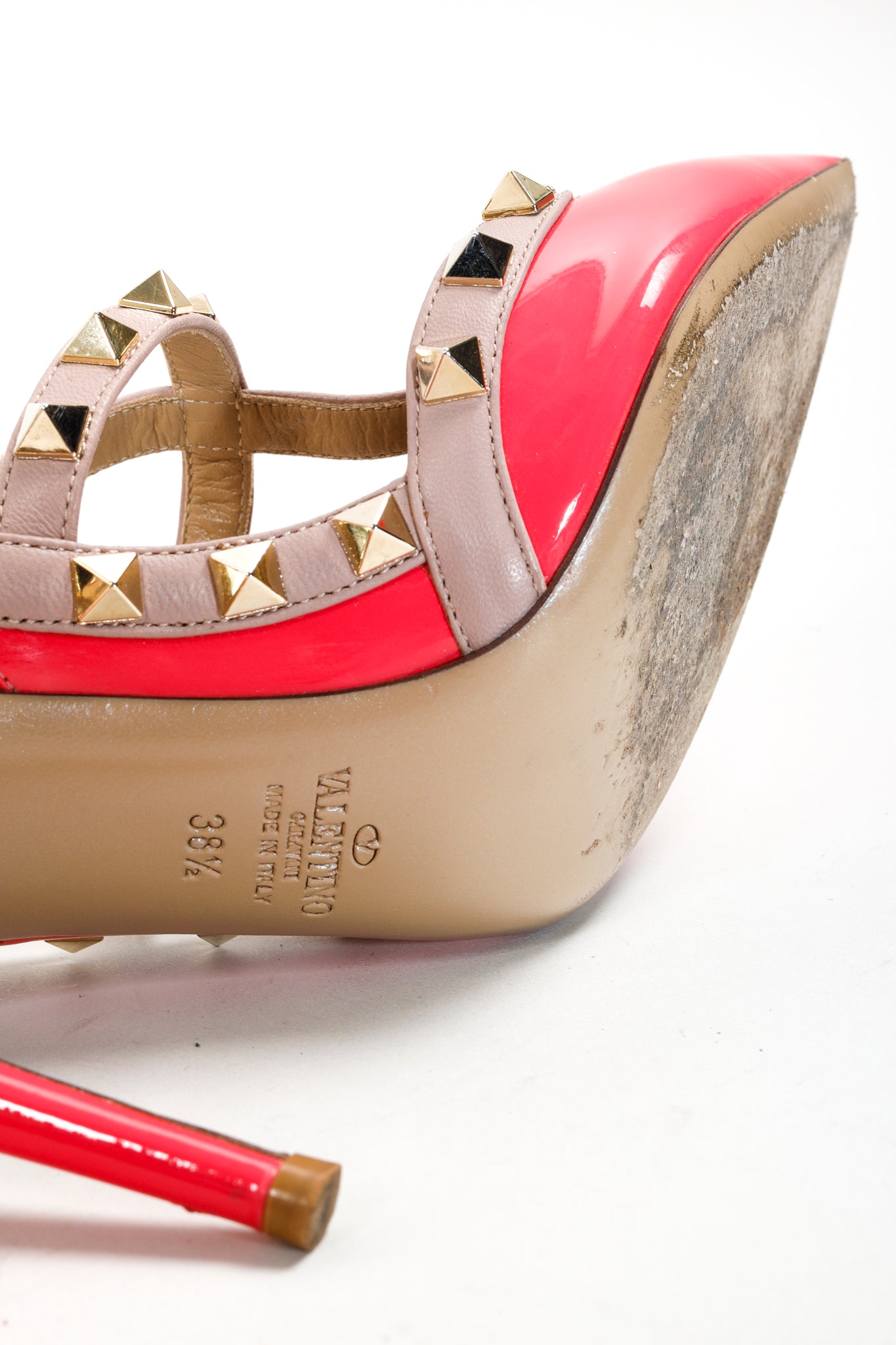 Valentino Pink Rockstud Accent Patent Leather Pumps