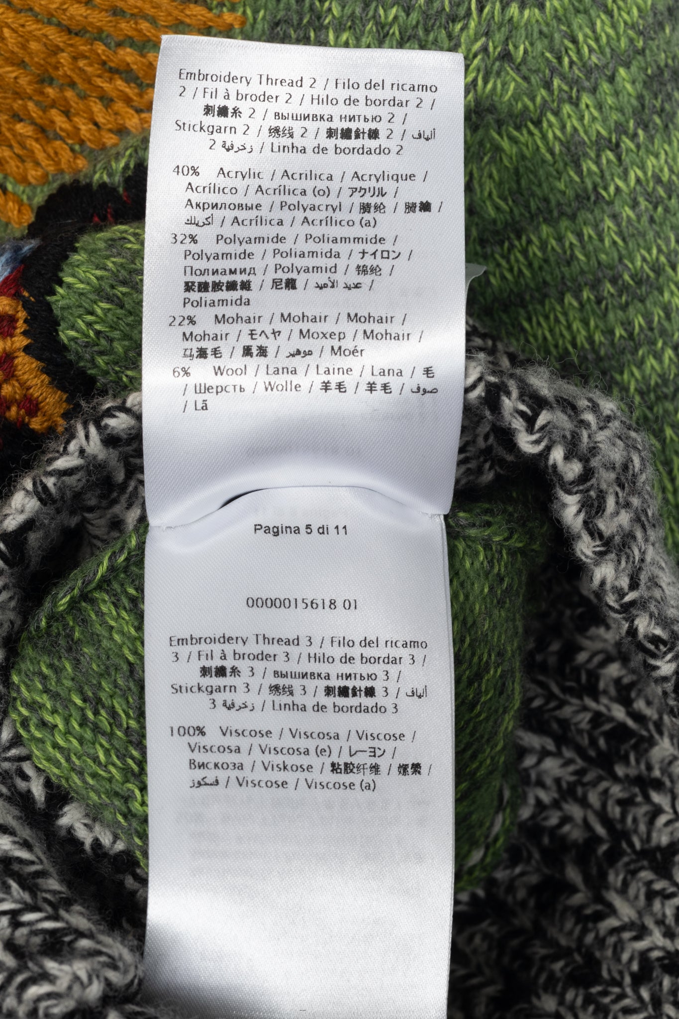 Valentino PF16 Enchanted Wonderland Green Embroidered Wool Sweater