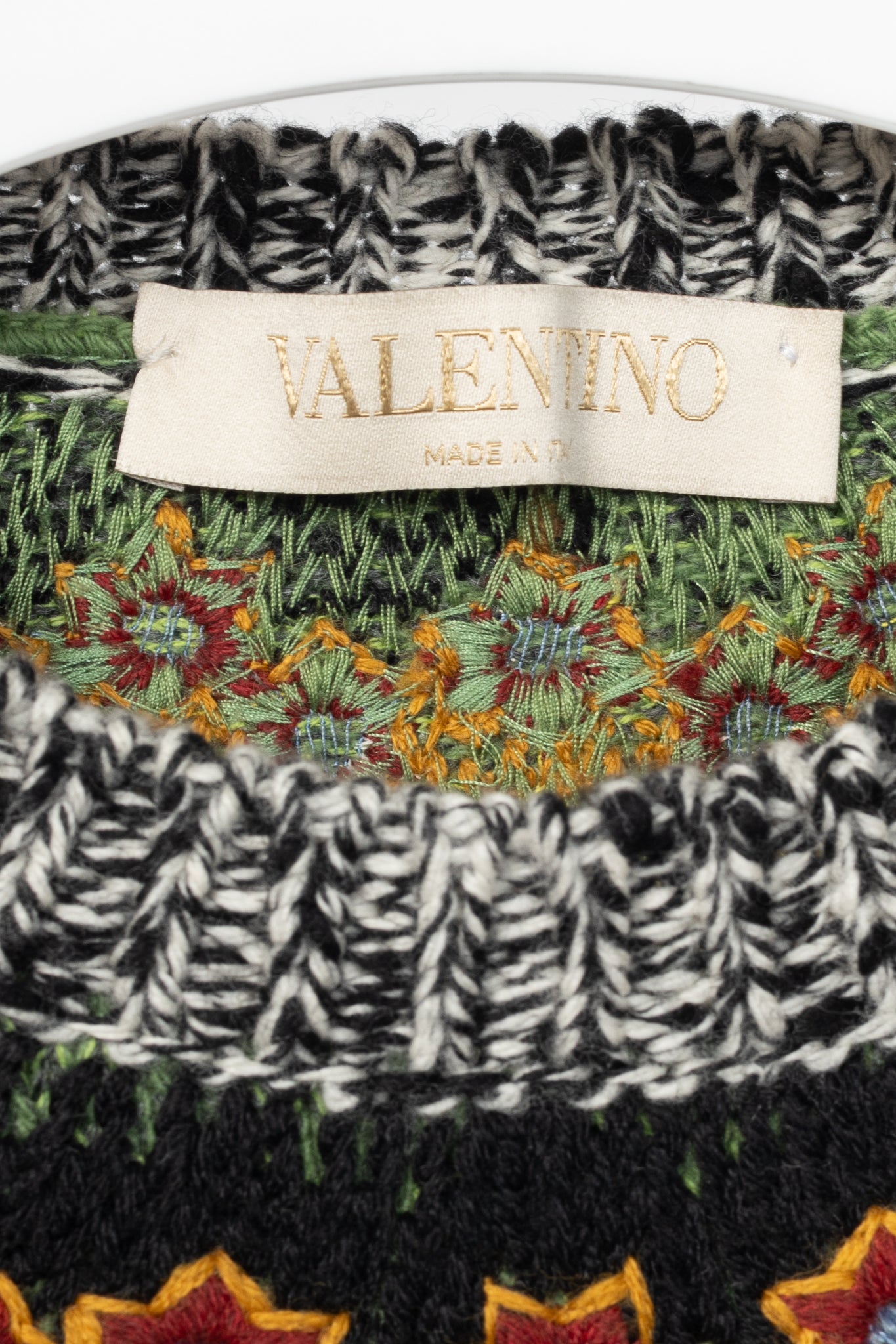 Valentino PF16 Enchanted Wonderland Green Embroidered Wool Sweater