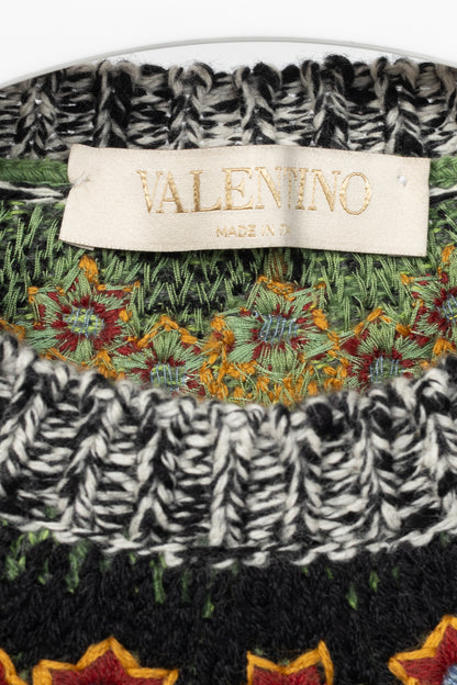 Valentino PF16 Enchanted Wonderland Green Embroidered Wool Sweater
