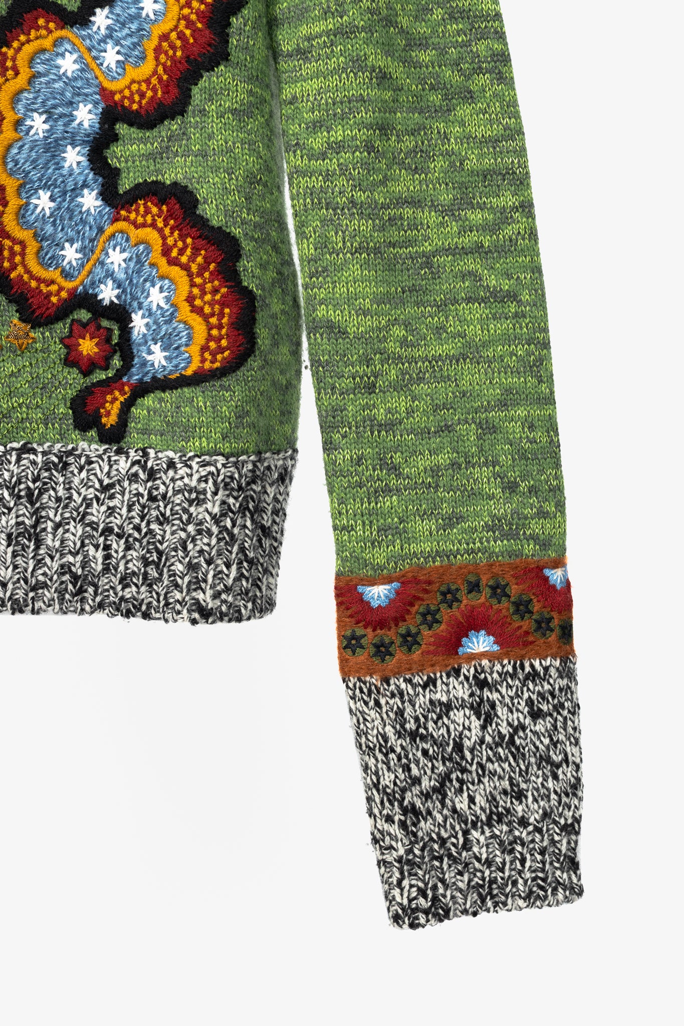 Valentino PF16 Enchanted Wonderland Green Embroidered Wool Sweater