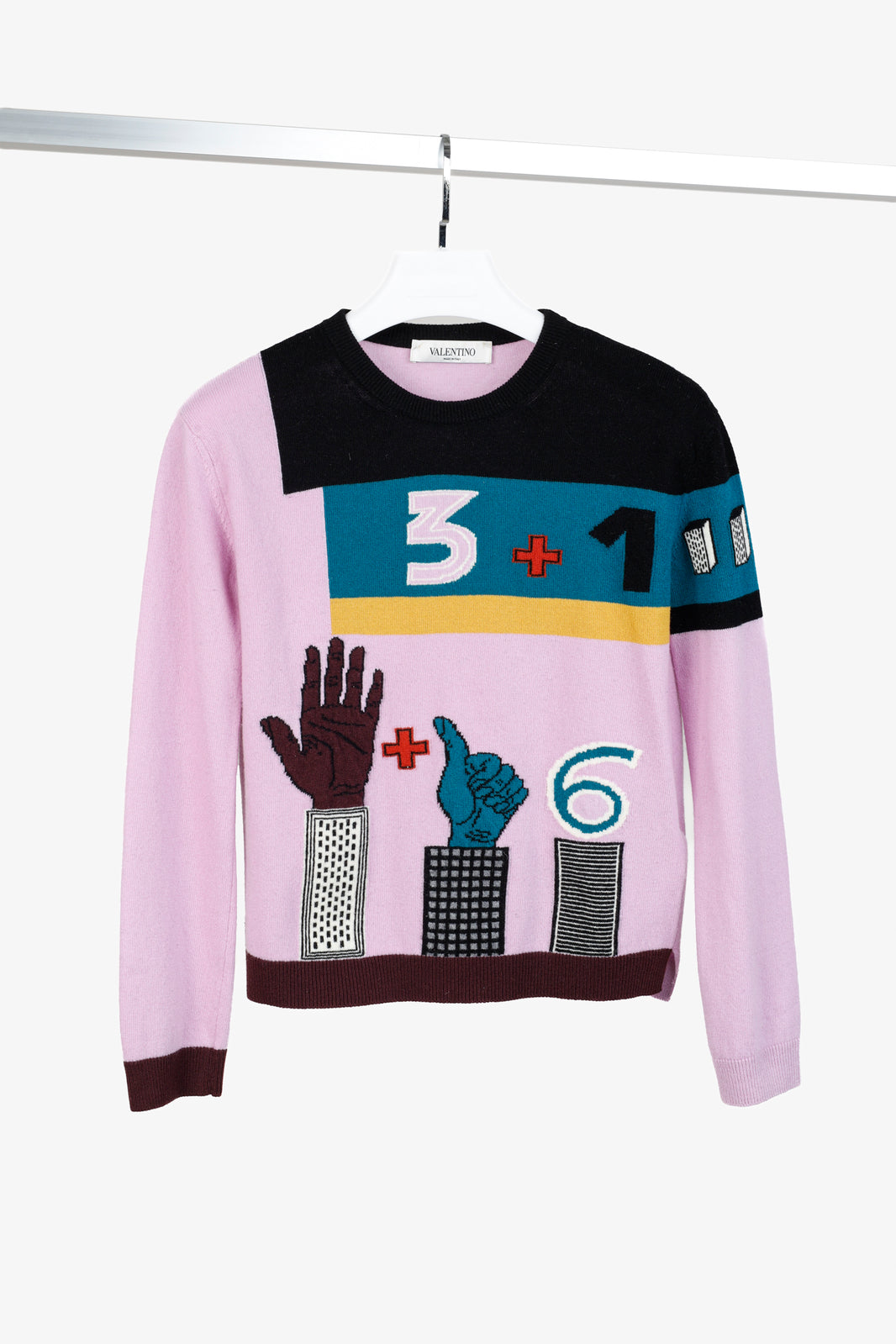 Valentino AW/17 Runway Cherry Blossom Multicolor Counting Colourblock Sweater