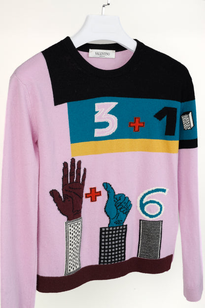 Valentino AW/17 Runway Cherry Blossom Multicolor Counting Colourblock Sweater