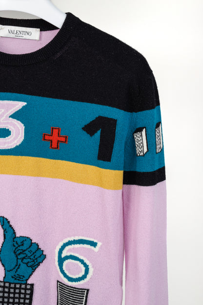 Valentino AW/17 Runway Cherry Blossom Multicolor Counting Colourblock Sweater