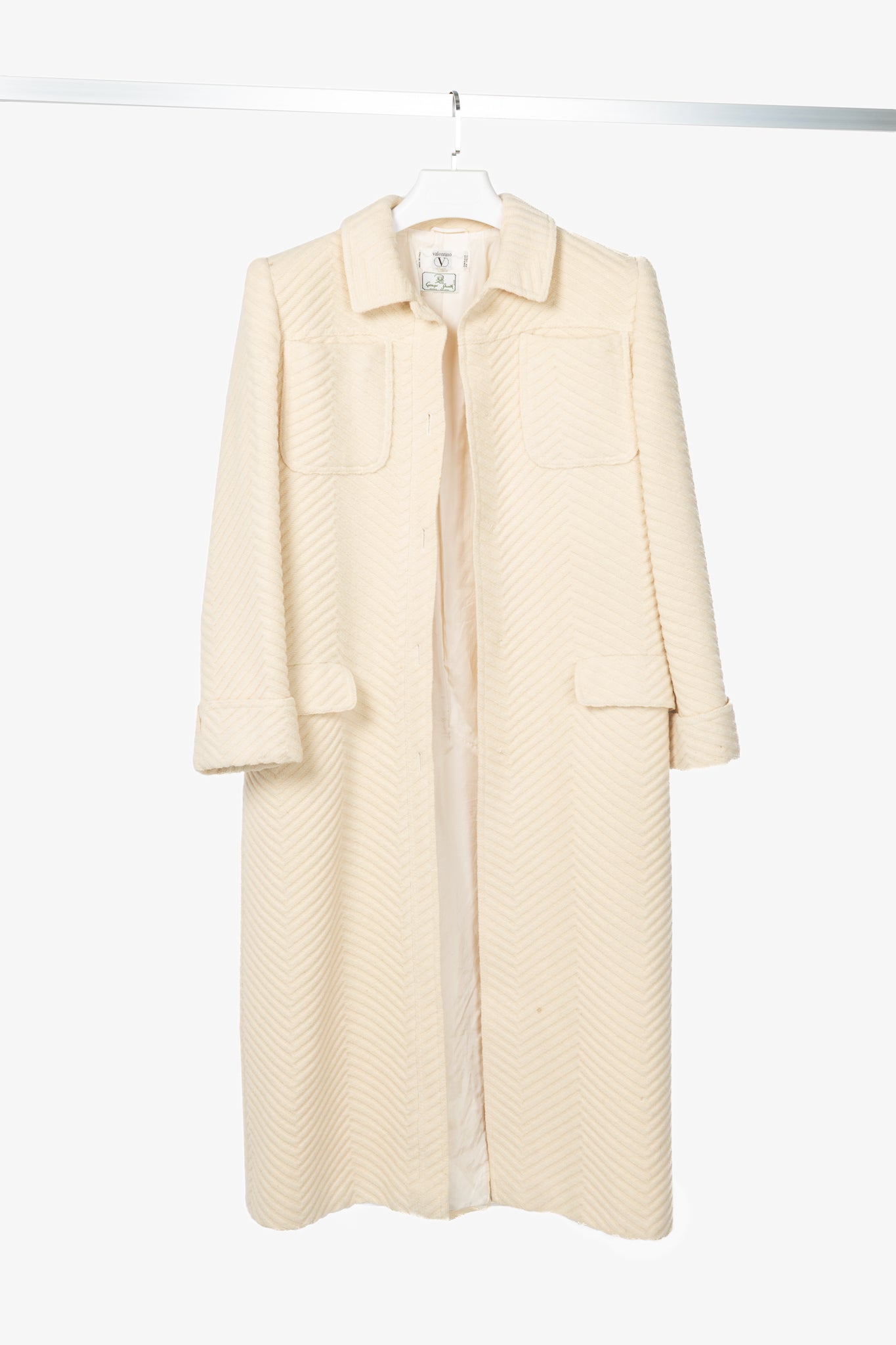 Valentino Miss V 90's Vintage Cream Chevron-Wool Coat