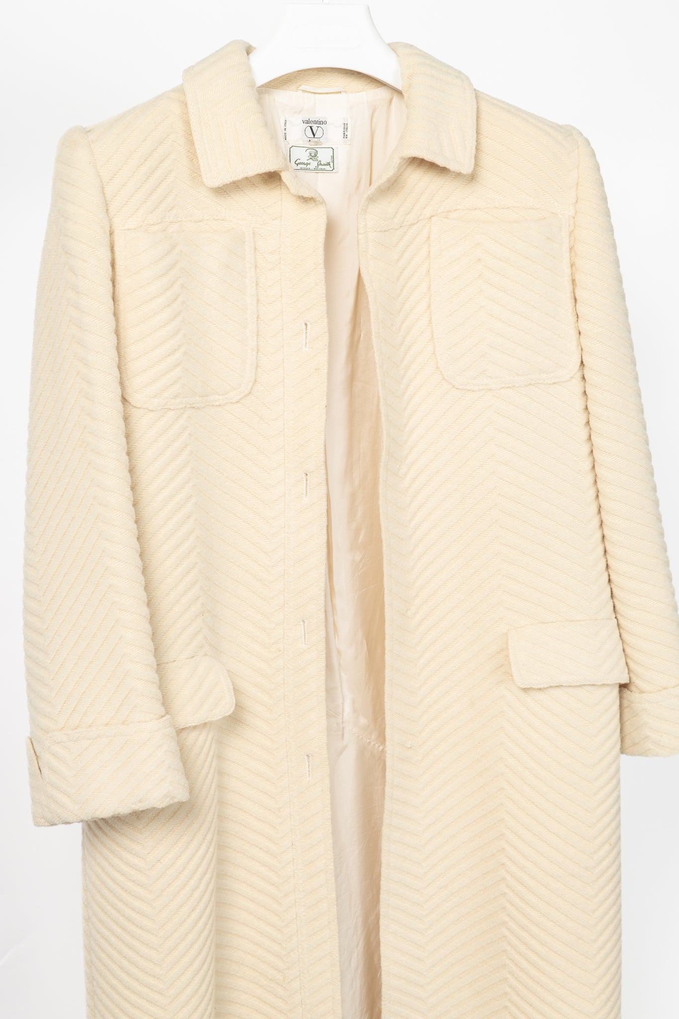 Valentino Miss V 90's Vintage Cream Chevron-Wool Coat