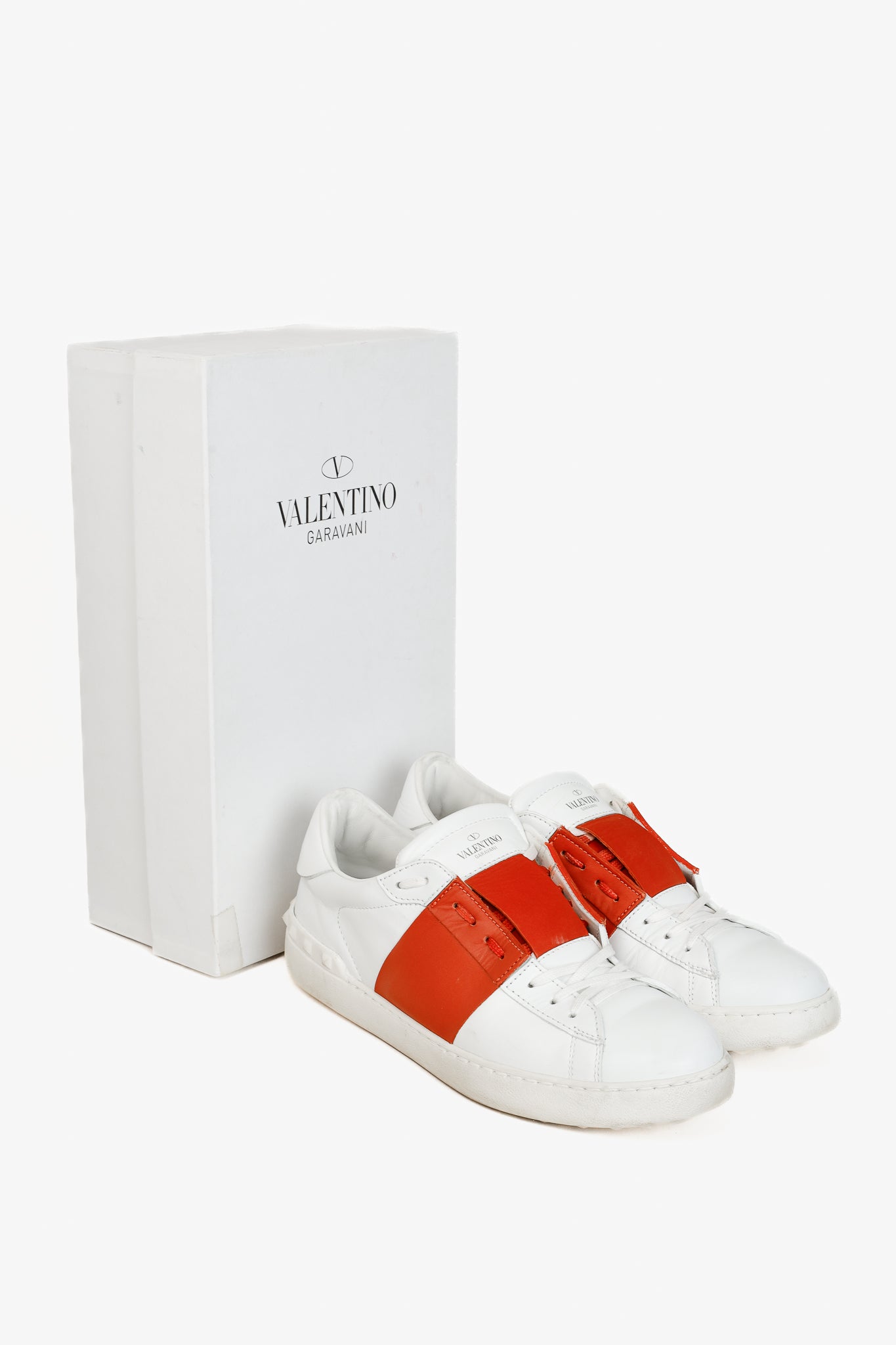 Valentino Garavani Men's Open White & Goldfish-Stripe Leather Low-Top Sneakers