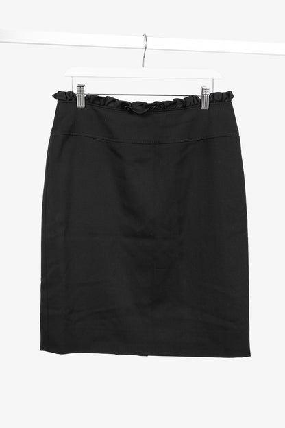 Valentino Black Wool Ruffle-Waist Pencil Skirt