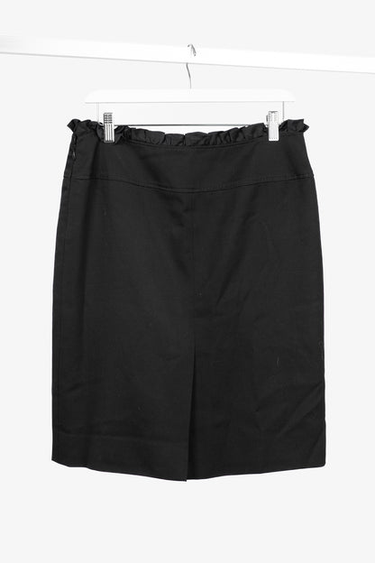 Valentino Black Wool Ruffle-Waist Pencil Skirt