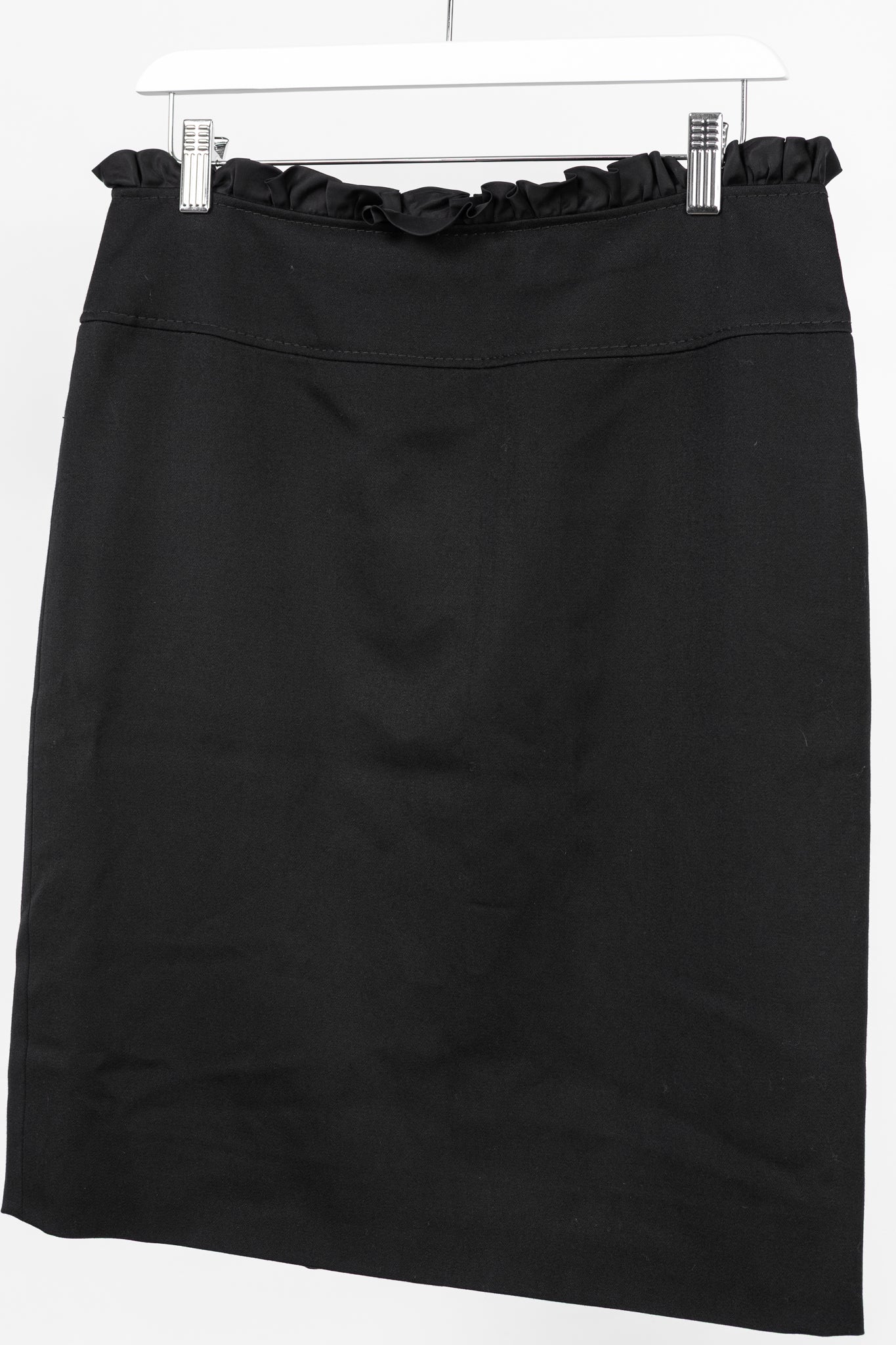 Valentino Black Wool Ruffle-Waist Pencil Skirt