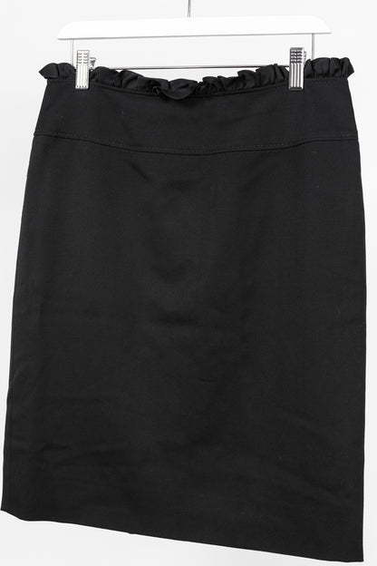 Valentino Black Wool Ruffle-Waist Pencil Skirt