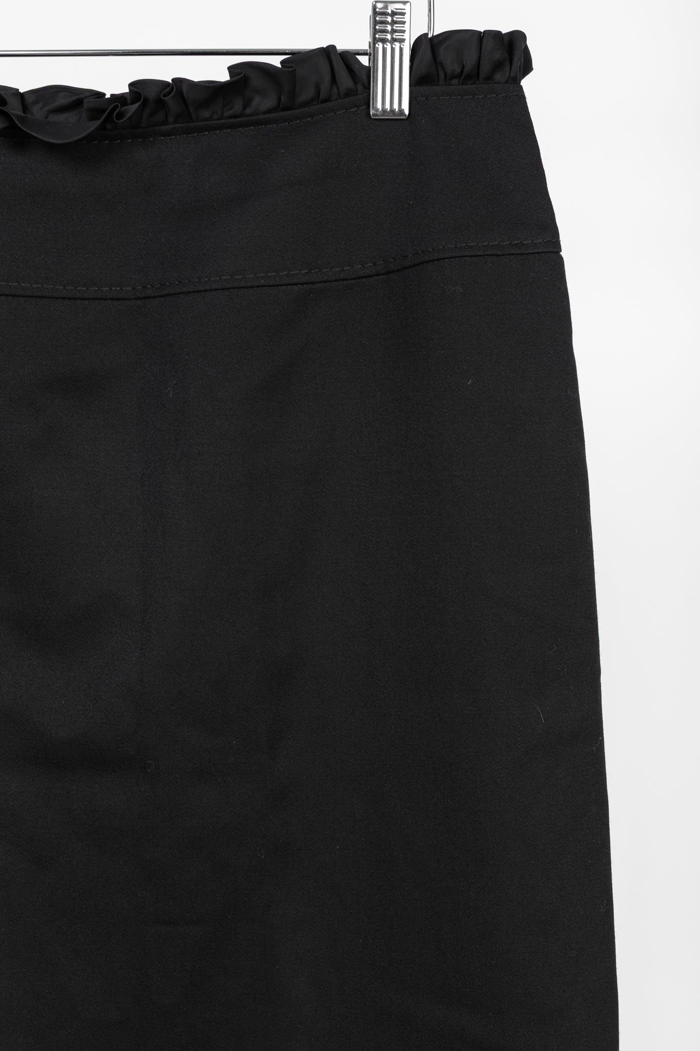 Valentino Black Wool Ruffle-Waist Pencil Skirt