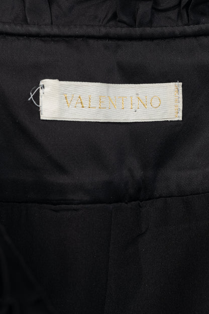 Valentino Black Wool Ruffle-Waist Pencil Skirt