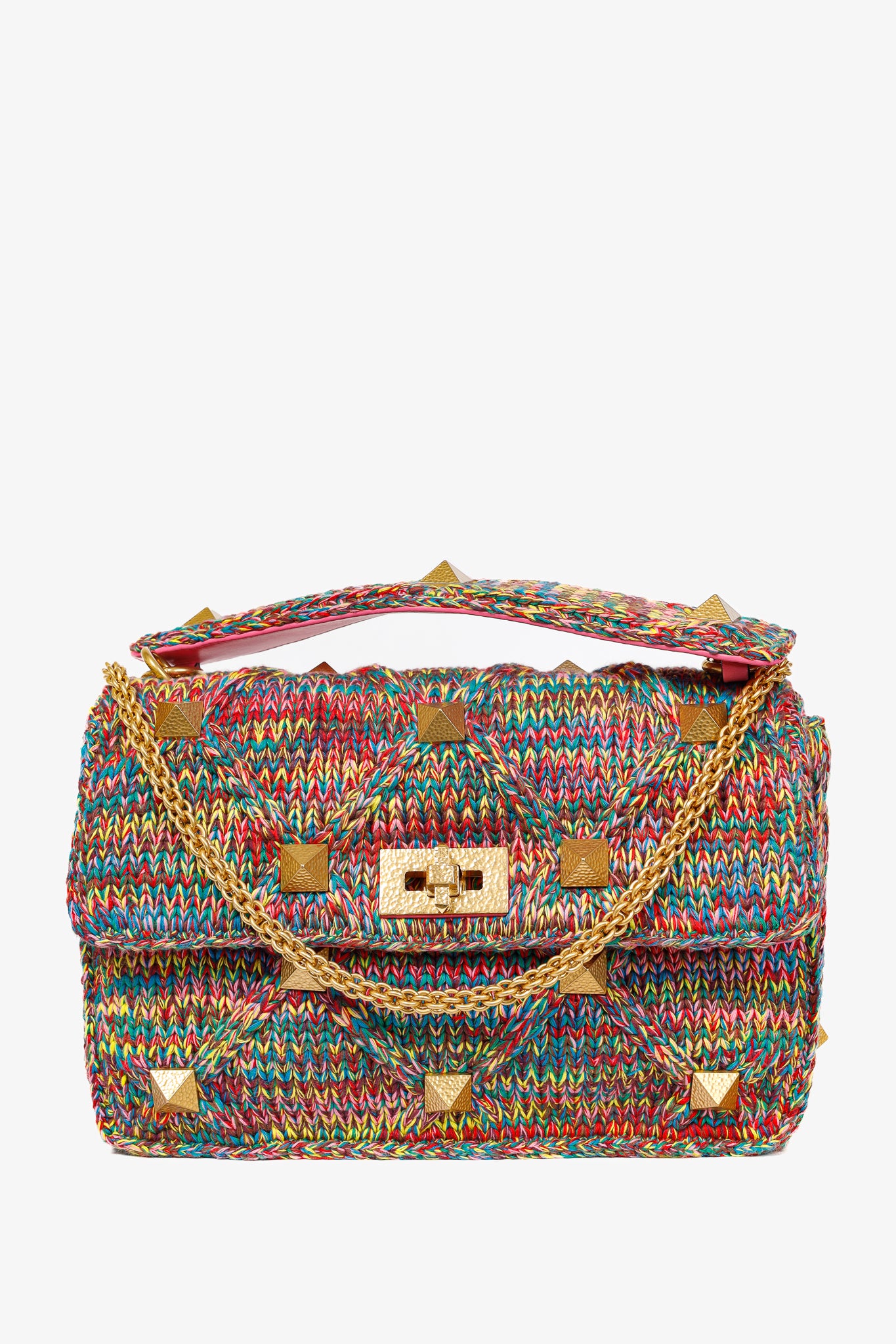 Valentino Garavani Roman Stud Pink Multi Crochet Shoulder Bag