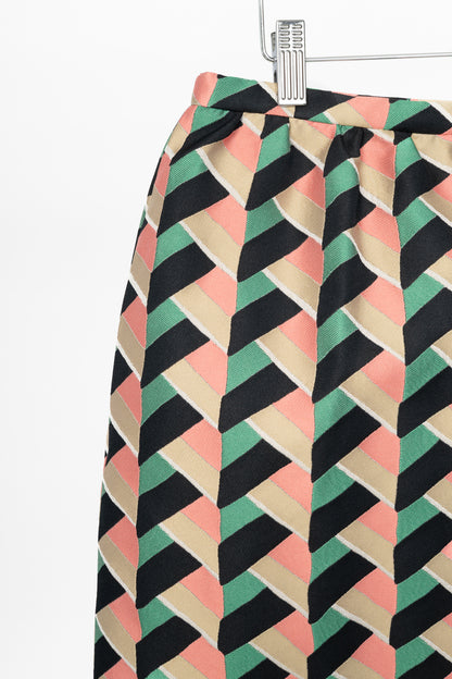 Red Valentino Pink, Green & Beige Herringbone-Jacquard Mini Skirt